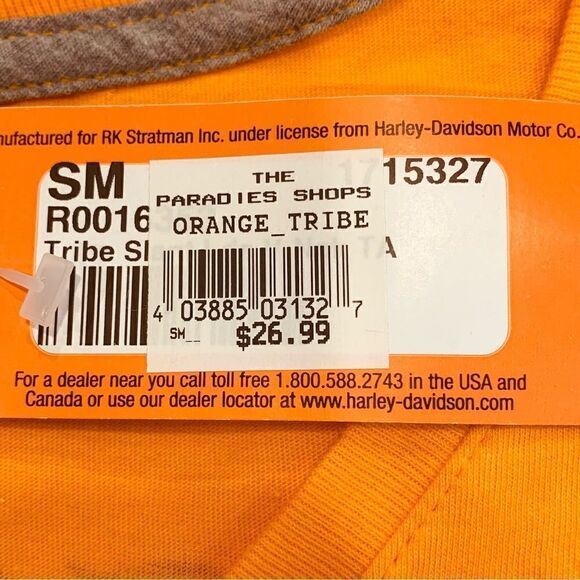 Harley Davidson Orange Tribe V Neck Tee Size Small - Picture 9 of 10